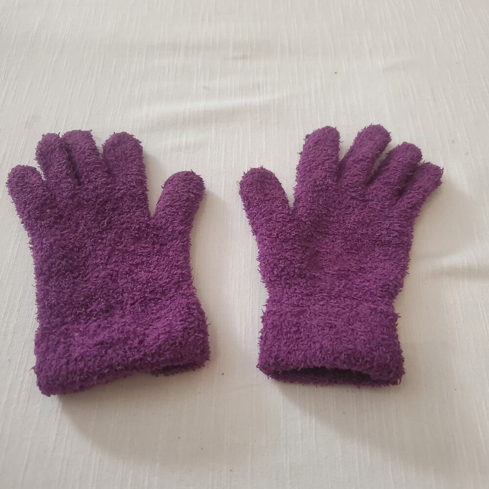 Womens Purple Fuzzy Chenille Winter Gloves Soft Microfiber Stretch Knit Warm OS